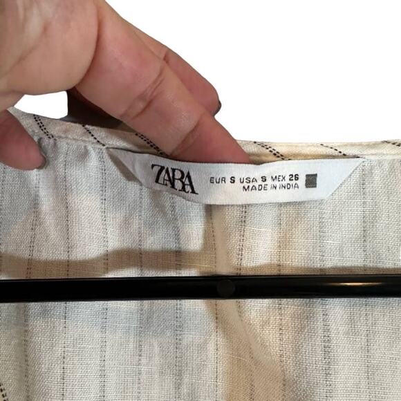 Zara White Striped V-Neck Kimono Sleeve Accordion Trim Cropped Top Women Sz S - Picture 7 of 8